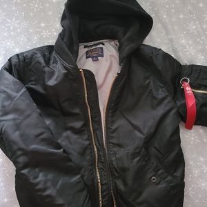 Alpha Industries black hooded bomber jacket S